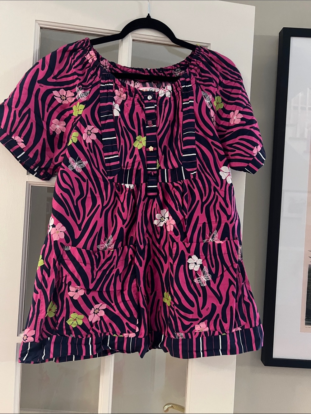 Koi Women’s & Navy Zebra Floral Scrub Top